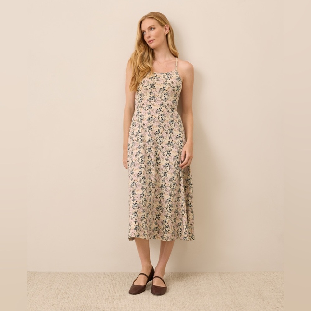 🌸NWT Pact Fit & Flare Midi Dress - Bouquet Blooms Sandshell M